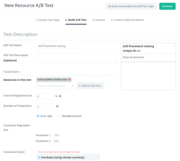 Create new resource A/B test