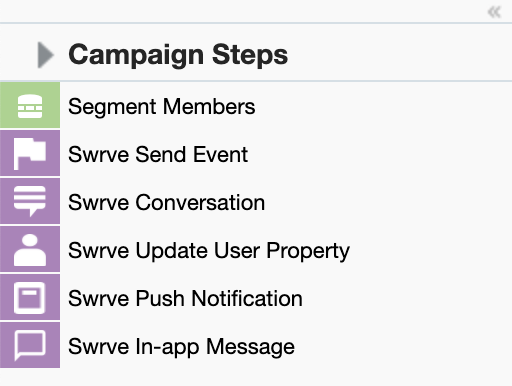 Eloqua campaign steps showing Swrve actions available to include in your campaign